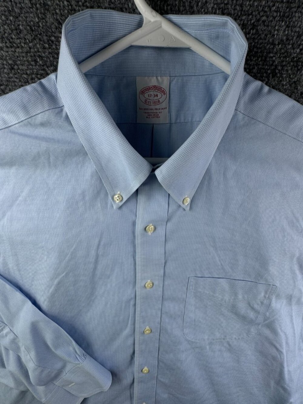 Brooks Brothers 17 34 Traditional Long Sleeve Cotton Button Up Shirt Blue Check